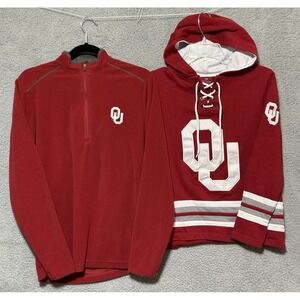 Lot Of 2 Univ Of Oklahoma  Womens S Pull Over Hoodie & 1/4 Zip Fleece Sweatshirt